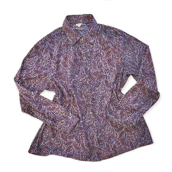 Tops - Vintage 80s Blouse Purple/Maroon Pattern